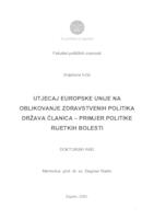 prikaz prve stranice dokumenta Utjecaj Europske unije na oblikovanje zdravstvenih politika država članica-primjer politike rijetkih bolesti
