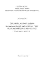 prikaz prve stranice dokumenta Usporedba retorike Zorana Milanovića u kampanji 2019./2020. i kao predsjednika Republike Hrvatske